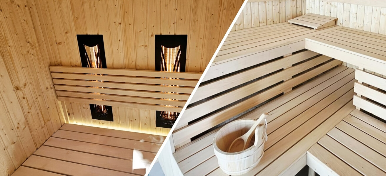 Zestawienie budowy sauny fińskiej z piecem oraz sauny infrared z promiennikami - porównanie realizacji Saunar.